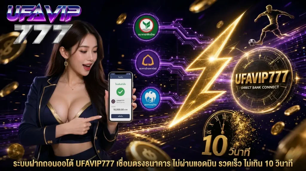 ระบบฝากถอนออโต้ UFAVIP777 เชื่อมตรงธนาคาร ไม่ผ่านแอดมิน เร็วไม่ถึง 10 วินาที